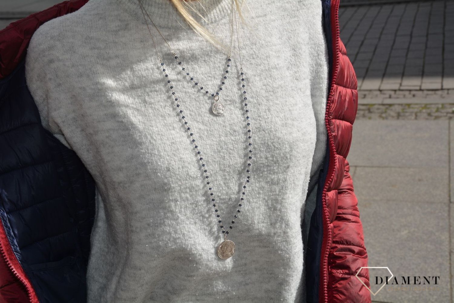 Naszyjnik srebrny koraliki+monetki Dall'Acqua C RM 19887 MON 3.JPG